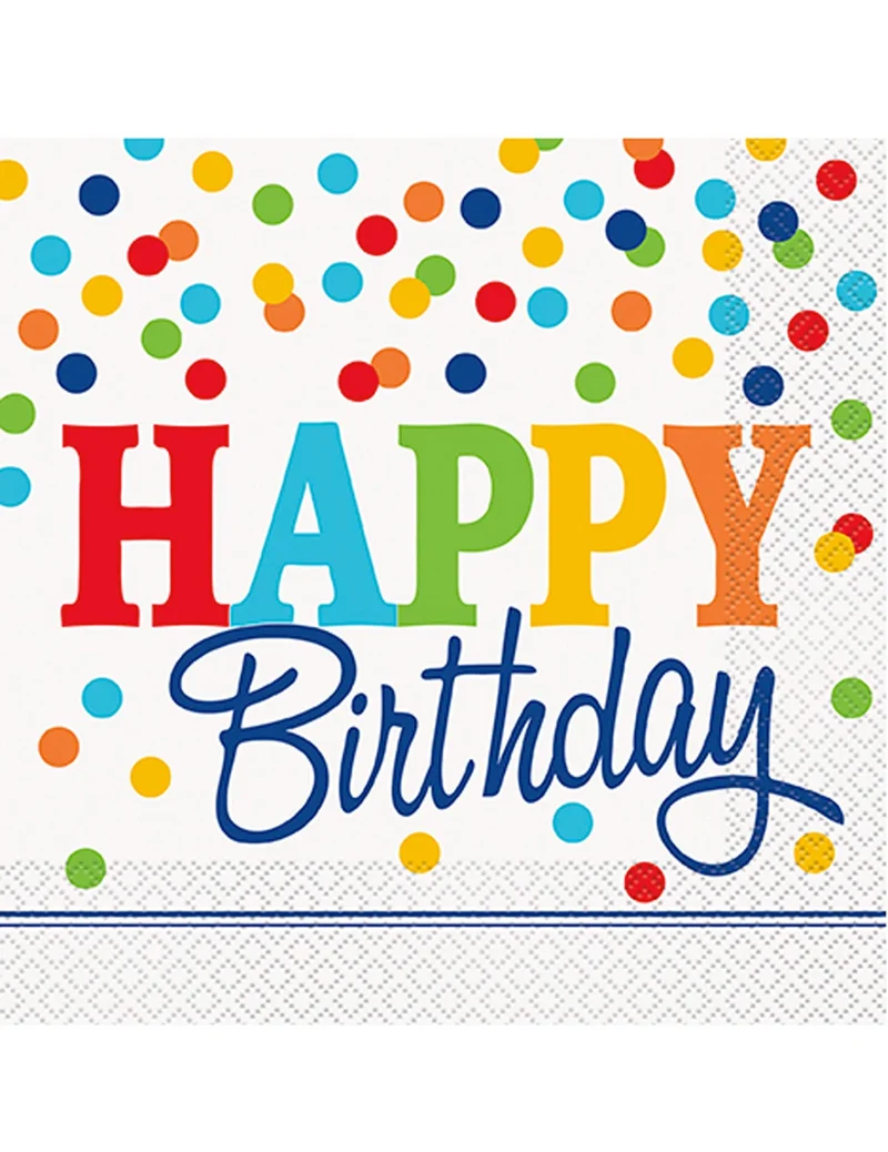 16 Happy Birthday Papierservietten mit bunten Punkten 33 cm