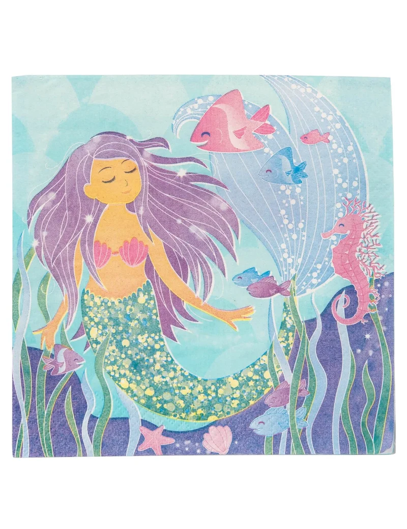 16 Glitzernde Meerjungfrau-Papierservietten 33 x 33 cm