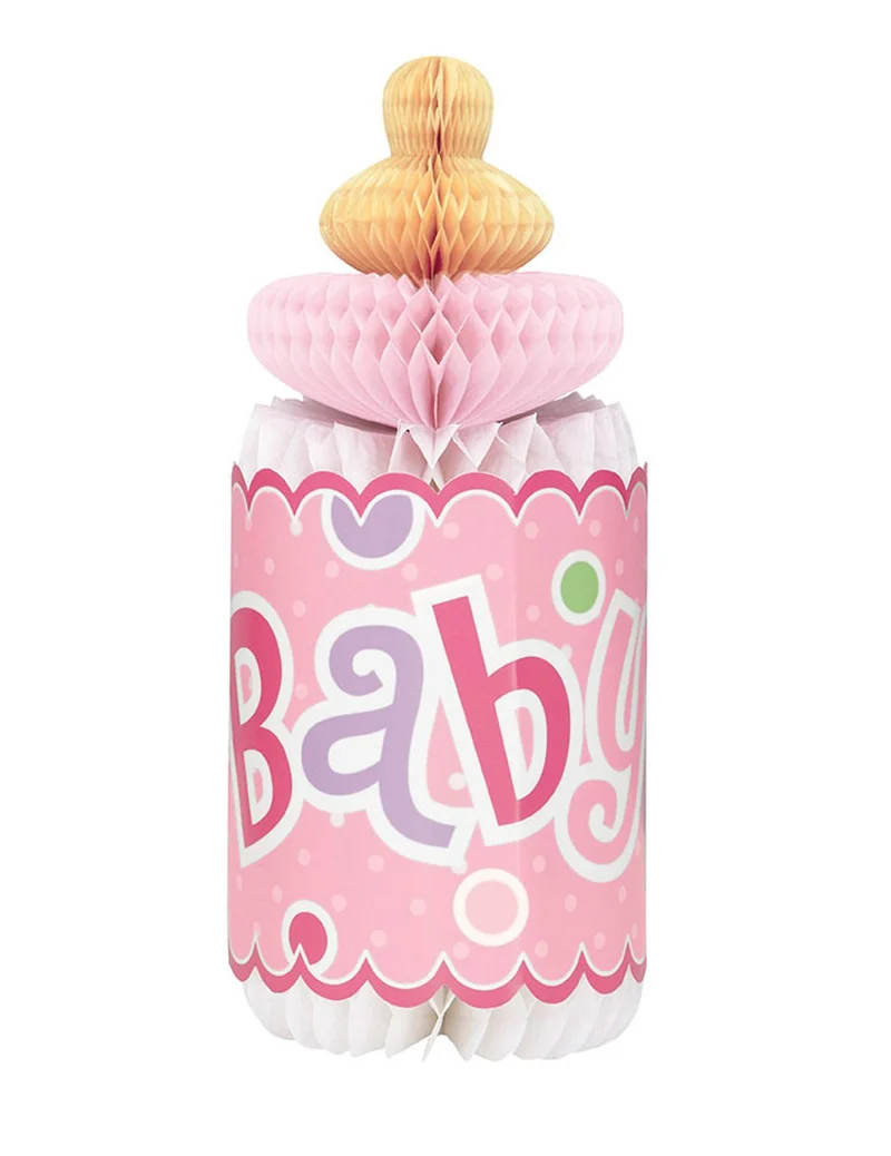 Waben-Tischdekoration rosa Babyflasche Babyparty, 29 cm
