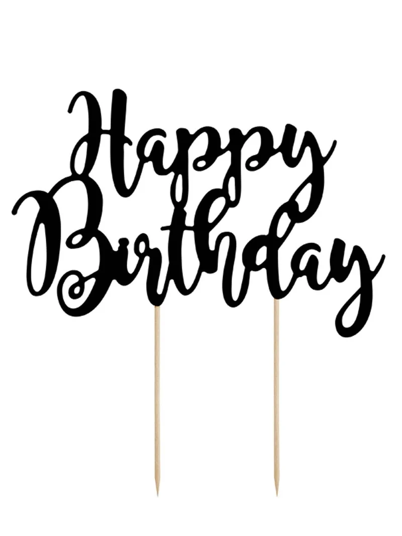 Kuchendekoration Happy Birthday schwarz aus Karton