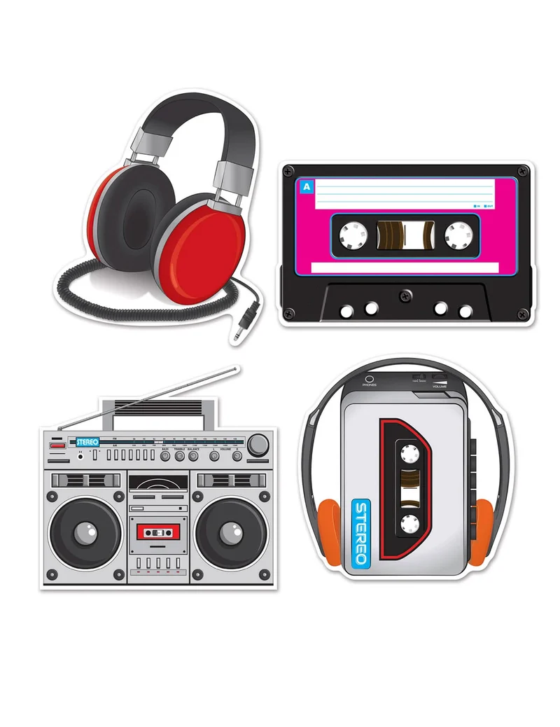 4 Pappdekorationen 80er Jahre Musikthema