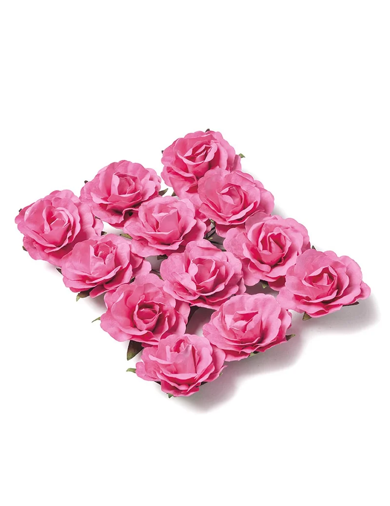 12 fuchsiafarbene Papierrosen zum Stecken