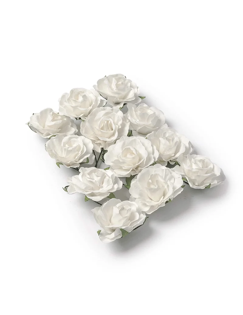 12 weiße Papierrosen zum Stecken 3,5 cm