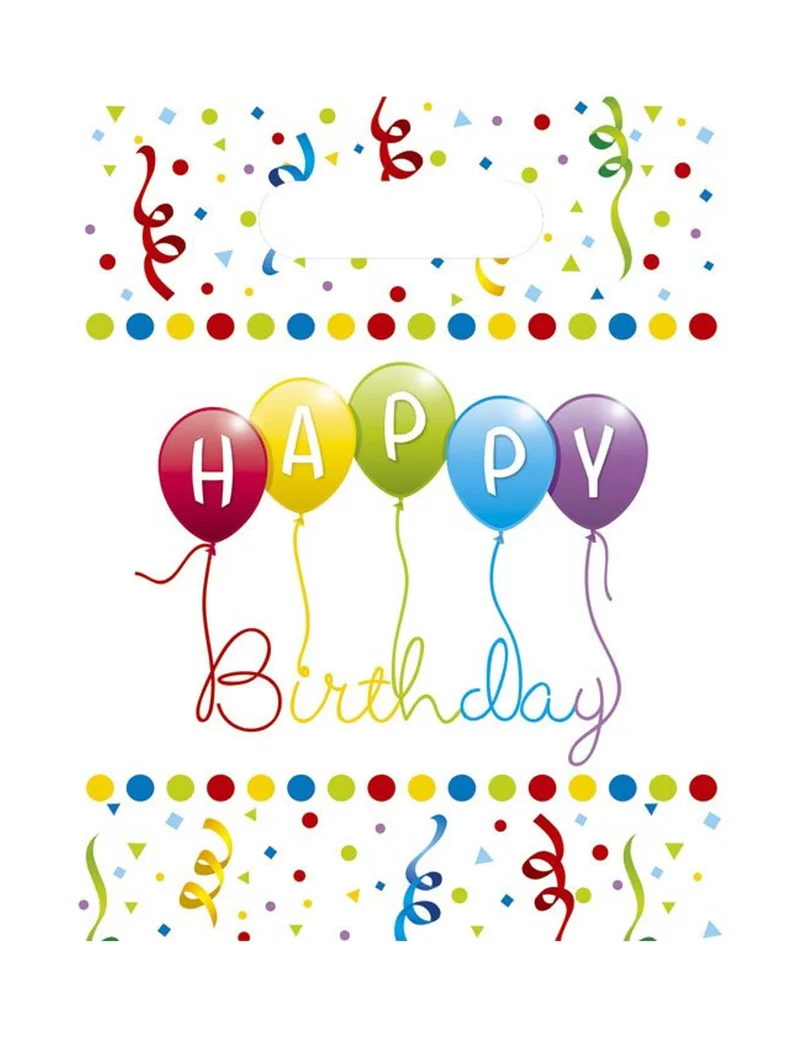 6 Happy Birthday Geschenktüten 16.5 x 23 cm aus mehrfarbigem Kunststoff