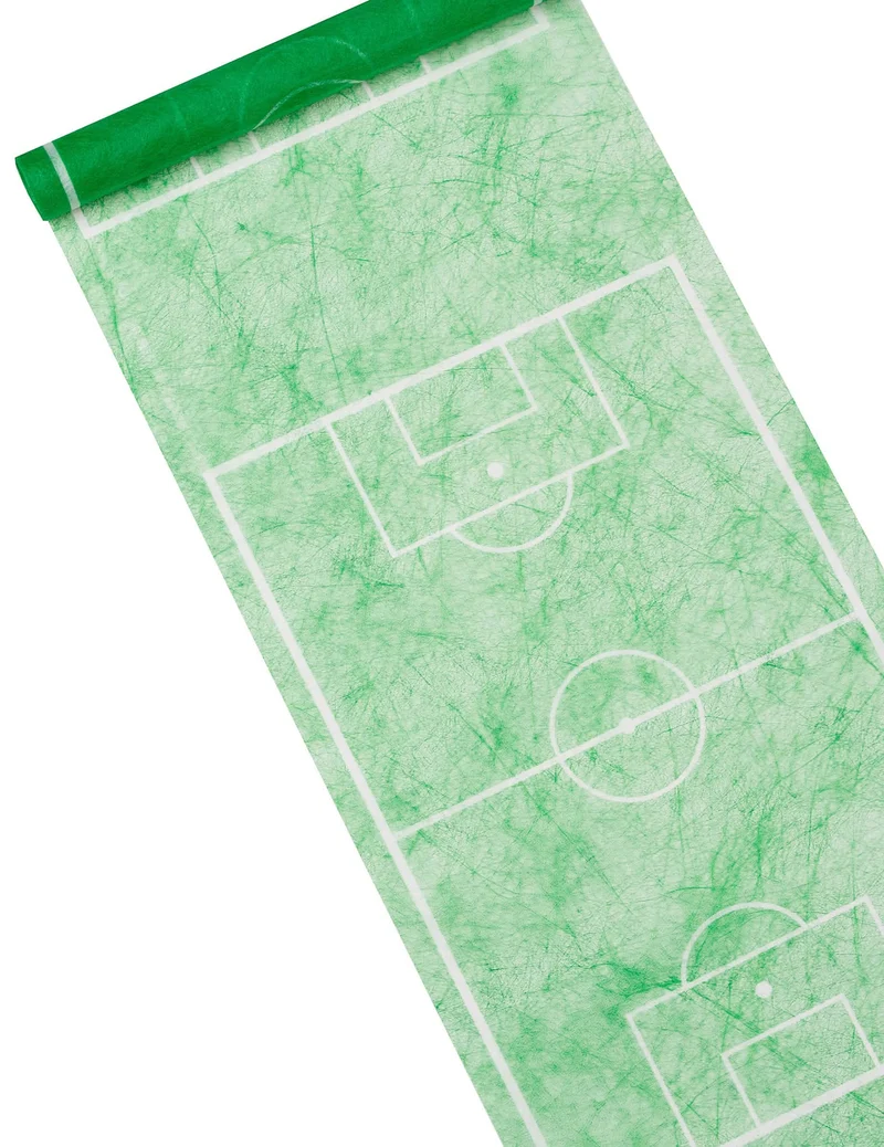 Grüner Vlies-Tischläufer mit Fußballfeld-Motiv 30 cm x 5 m