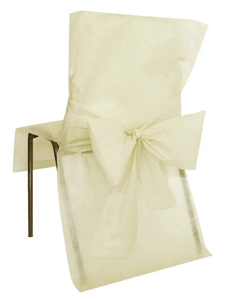 10 Premium Stuhlhussen Elfenbein 50 x 95 cm mit Schleifen