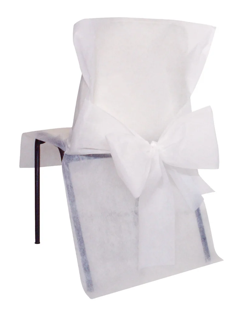 10 weiße Premium-Stuhlhussen 50 x 95 cm aus Vliesstoff mit Schleifen