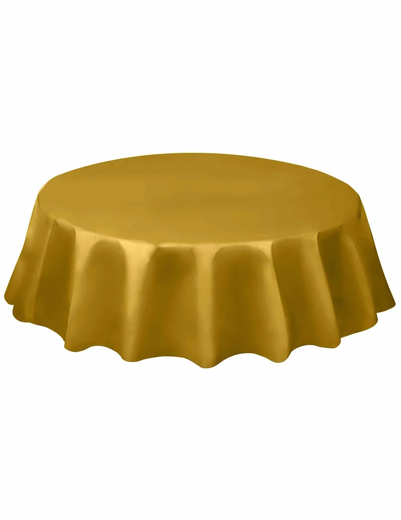 Runde goldene Plastiktischdecke 213 cm Einweg