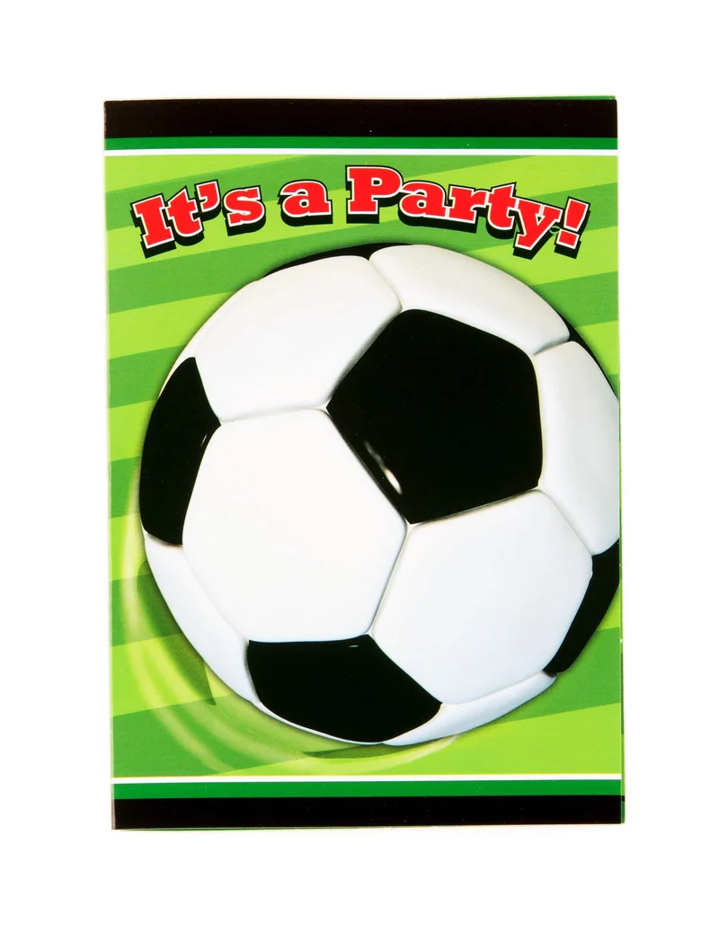 8 Fußball-Einladungen aus Karton mit 3D-Ball-Effekt