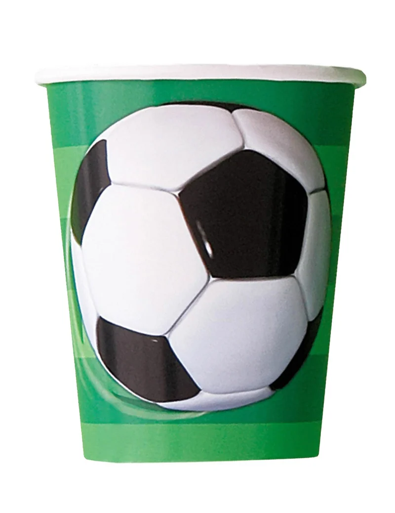8 Pappbecher Fußball 3D-Effekt