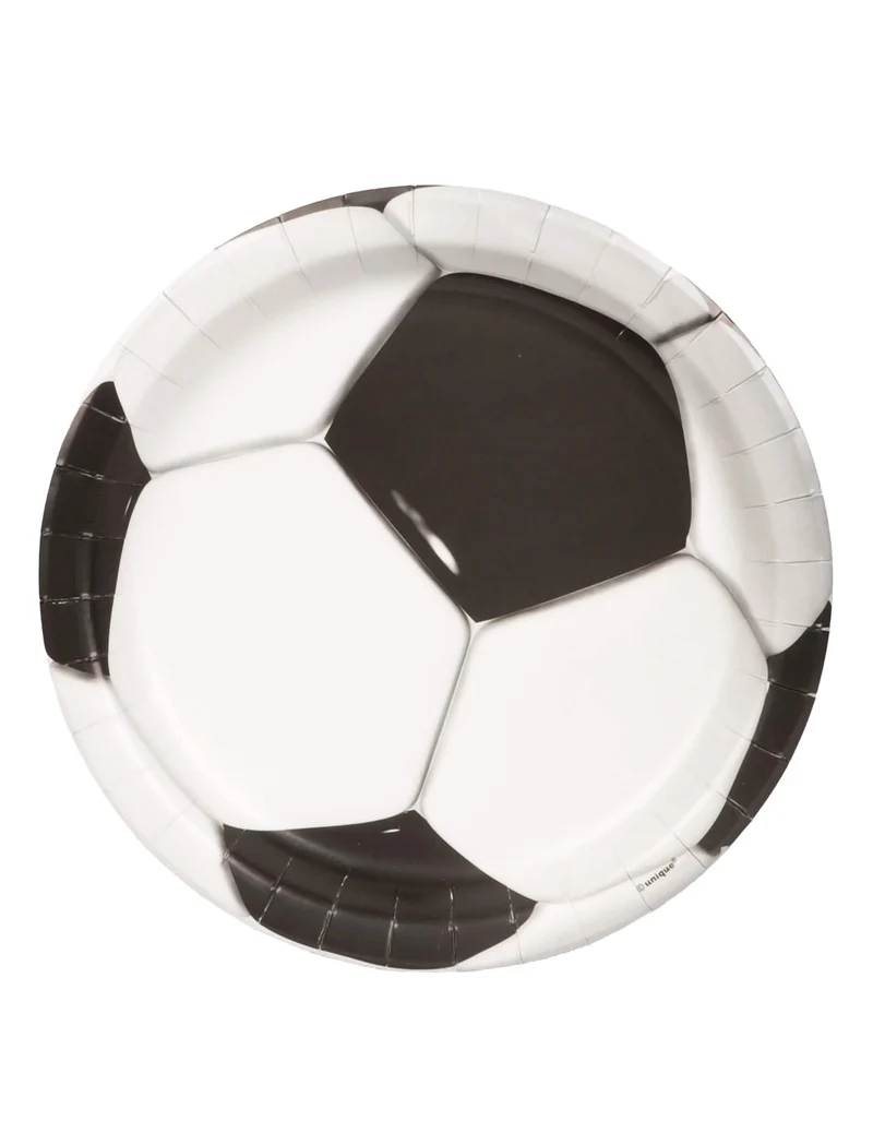 8 Pappteller Fußball 23 cm 3D-Ball-Effekt