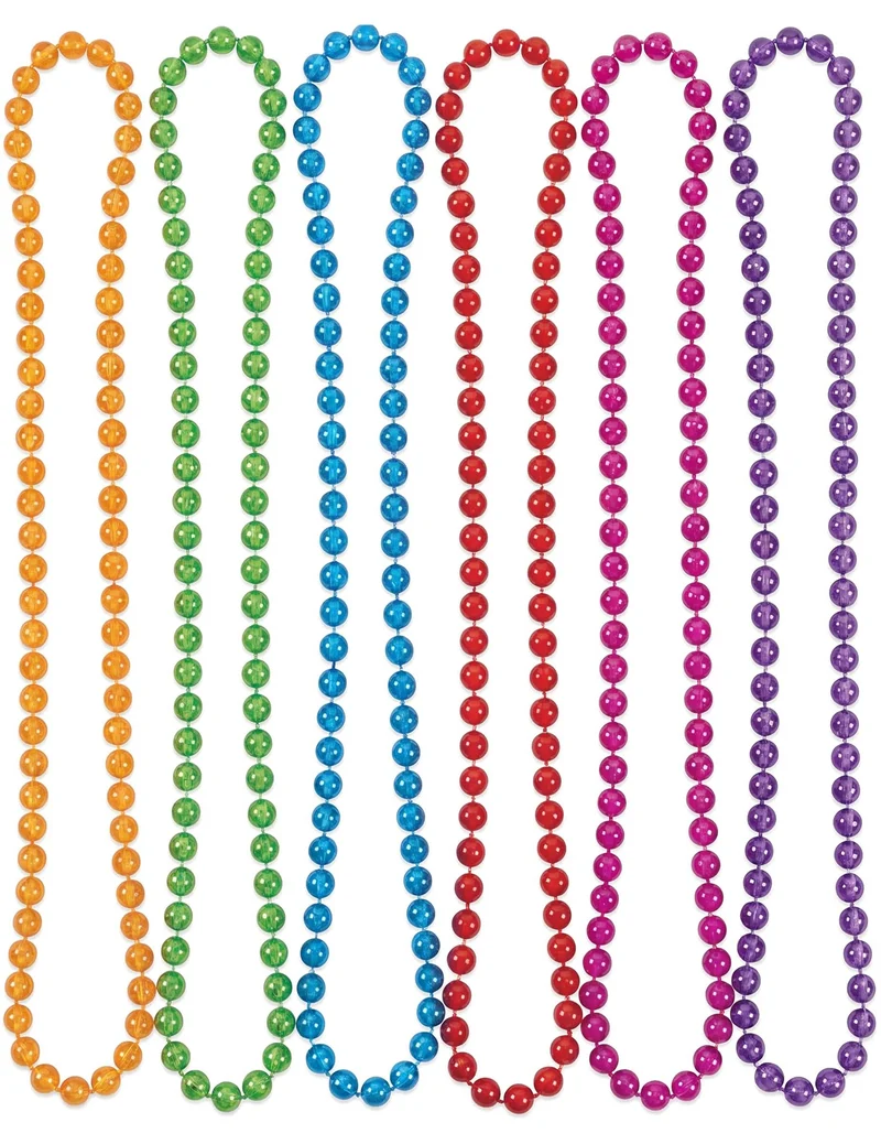 6 transparente, bunte Plastikperlenketten