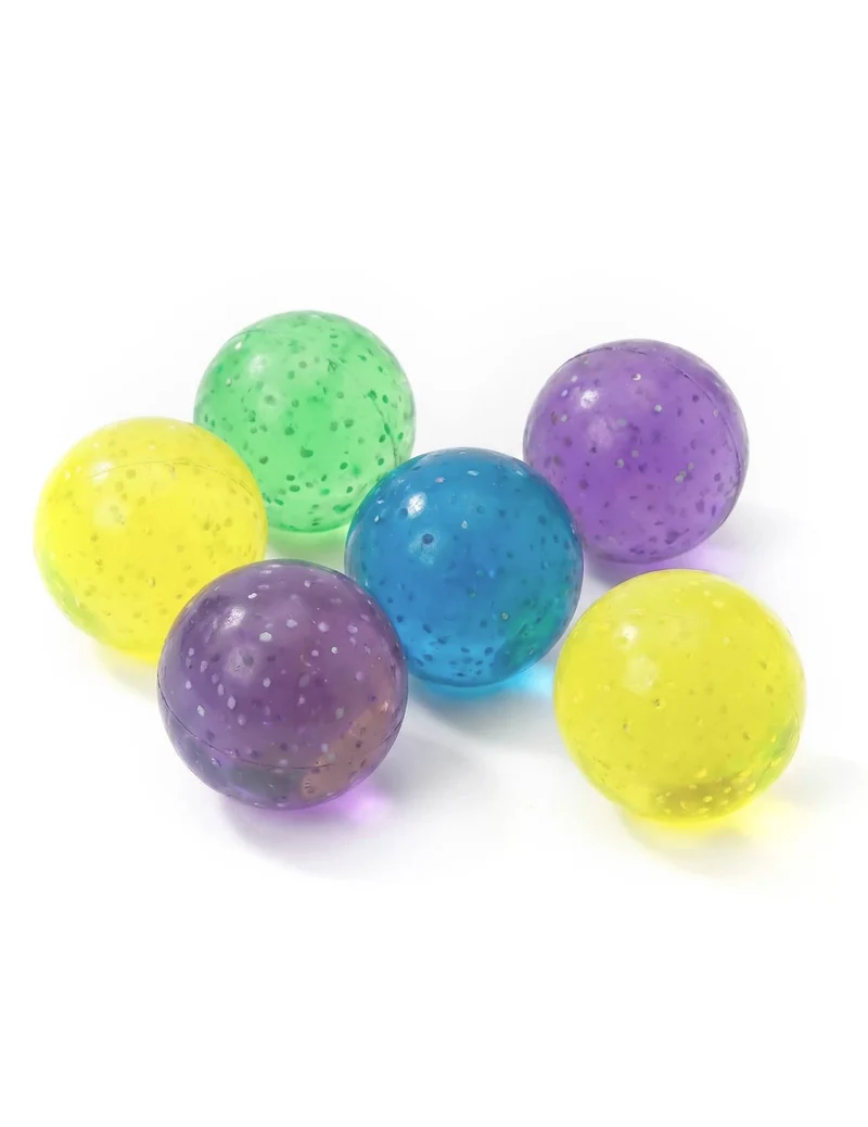 6 bunte Glitzer-Flummis 3 cm