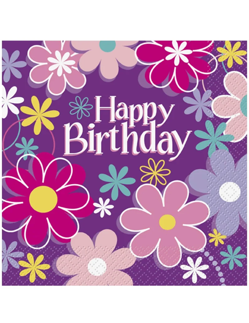 16 Happy Birthday Blumen Papierservietten 33 x 33 cm violett