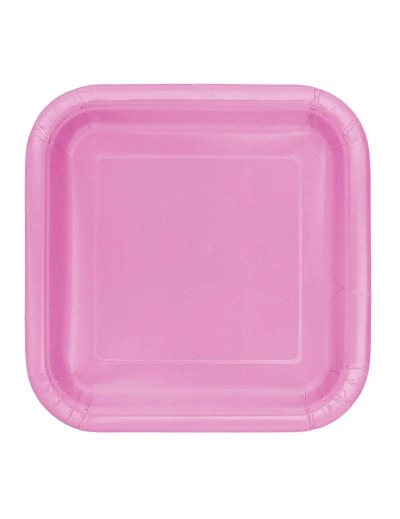 14 große quadratische Pappteller rosa 23 cm