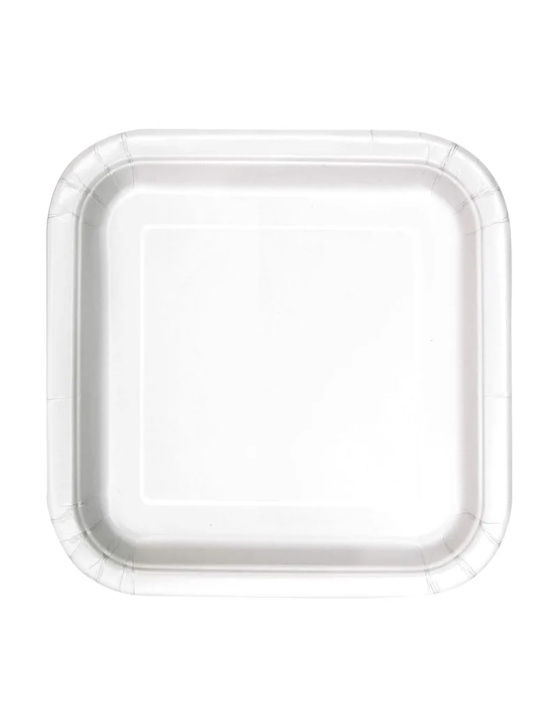 16 kleine quadratische Pappteller, weiß, 18 cm