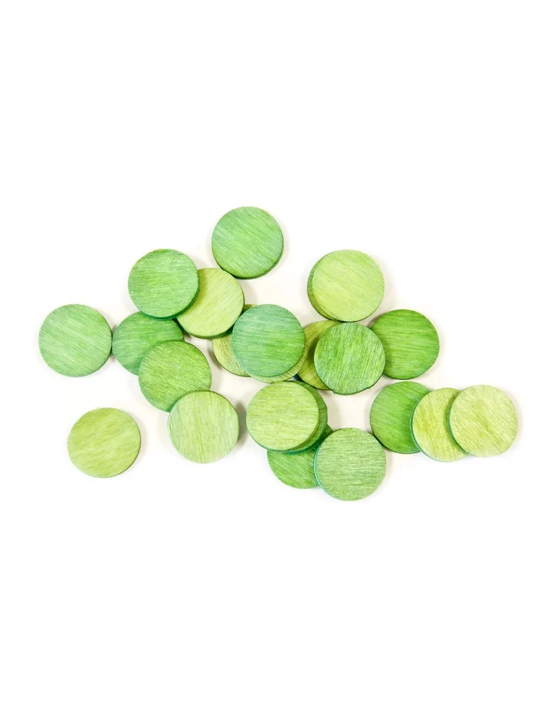 24 kleine runde grüne Holzkonfetti 1,2 cm