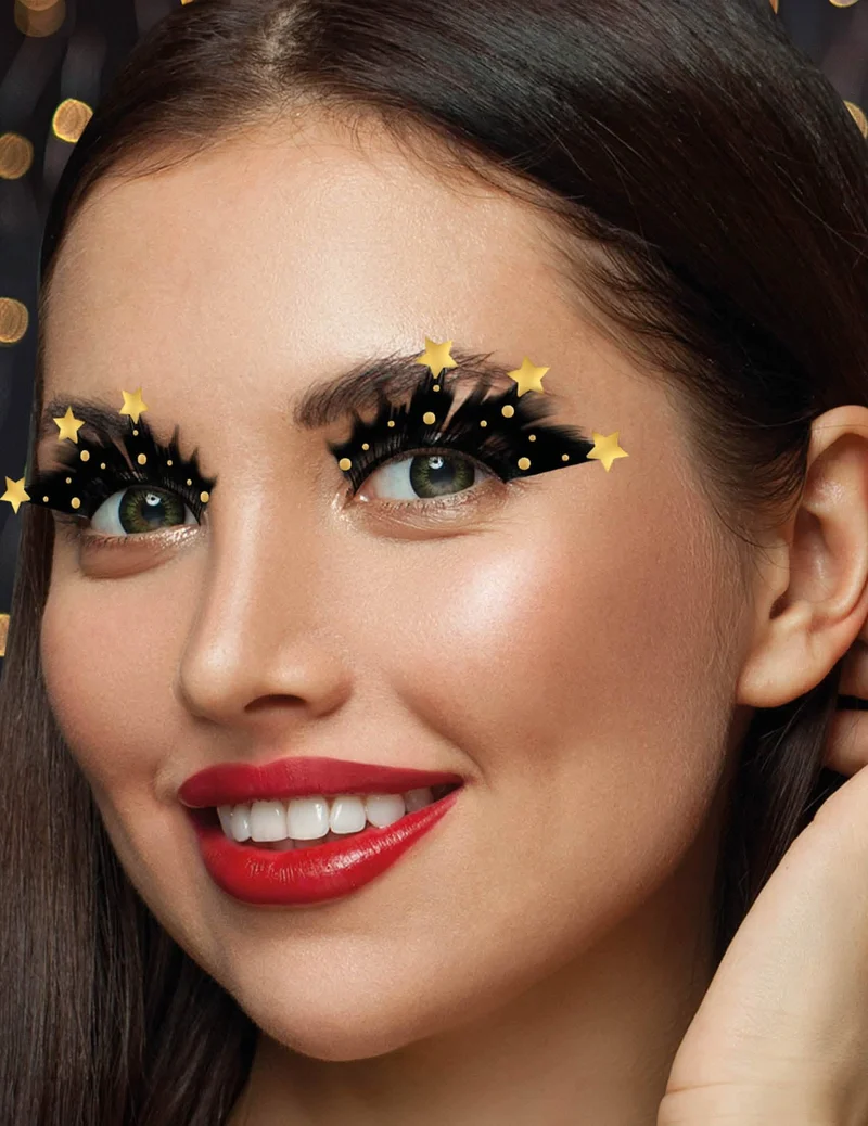 Schwarze Wimpern mit goldenen Sternen für Erwachsene