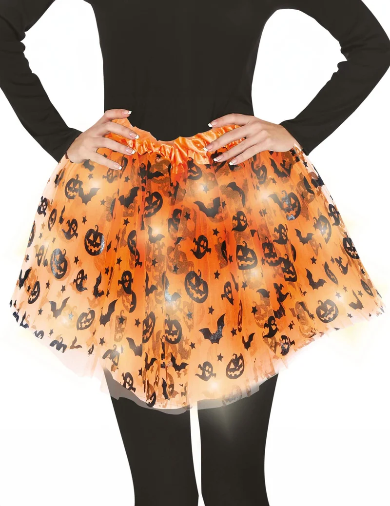 leuchtender Halloween Tüllrock orange für Kinder, 40cm