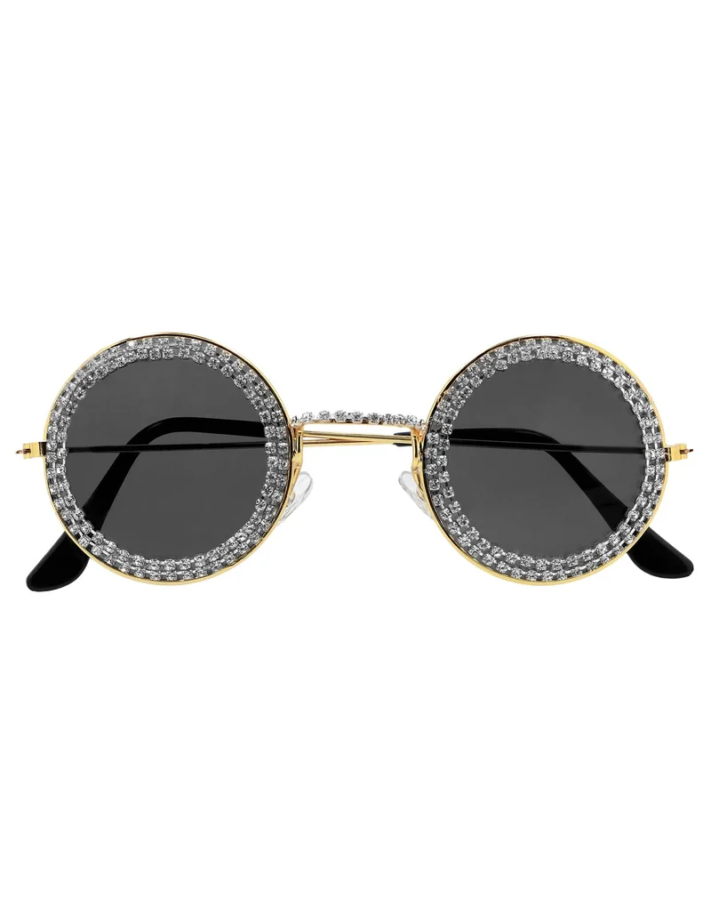 Schwarze runde Brille mit Strasssteinen für Erwachsene
