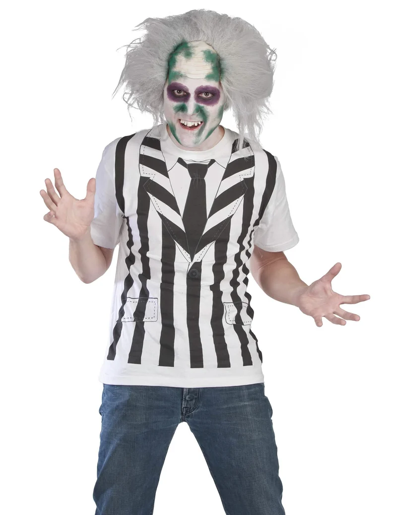 Beetlejuice™ Kostüm mit Perücke schwarz weiß Erwachsene