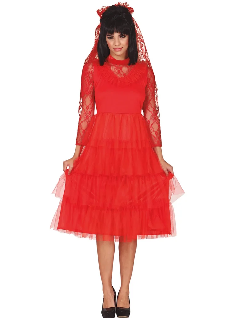 Elegantes Brautkleid Spitze rot mit Schleier