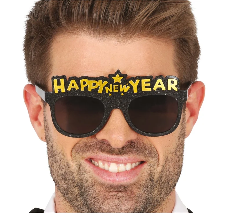 Frohes neues Jahr Brille Schwarz Gold