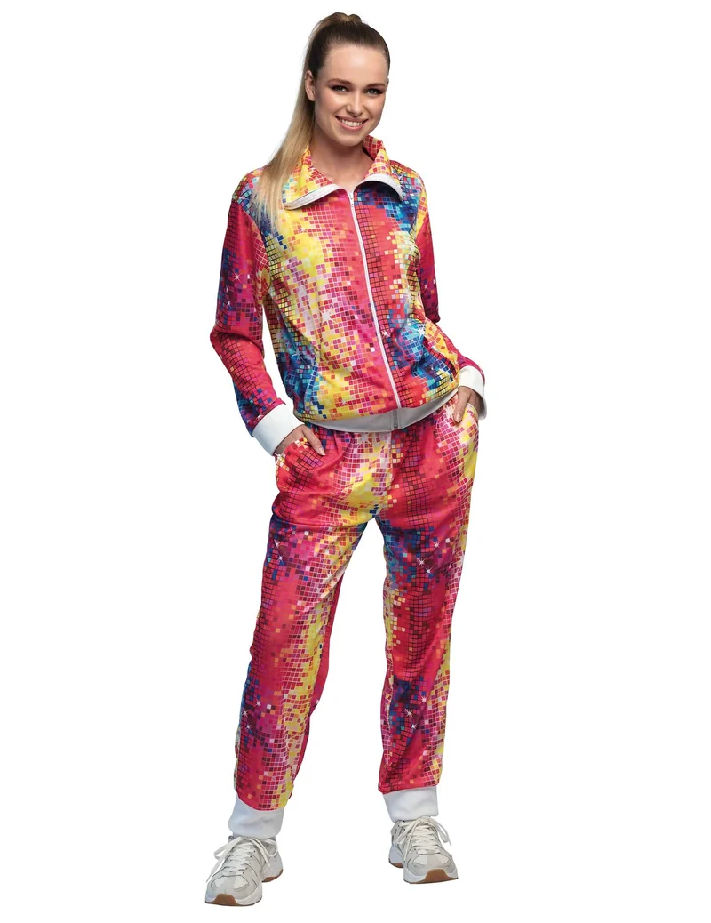Buntes Disco-Trainingsanzug-Kostüm für Damen