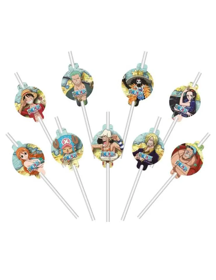 Packung mit 9 Papierstrohhalmen mit One Piece-Medaillons