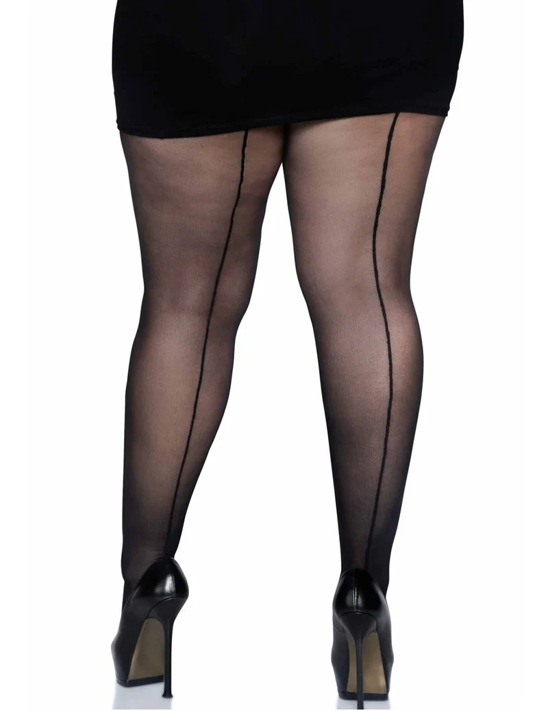 Schwarze Strumpfhose Plus Size mit Naht Kostümaccessoire