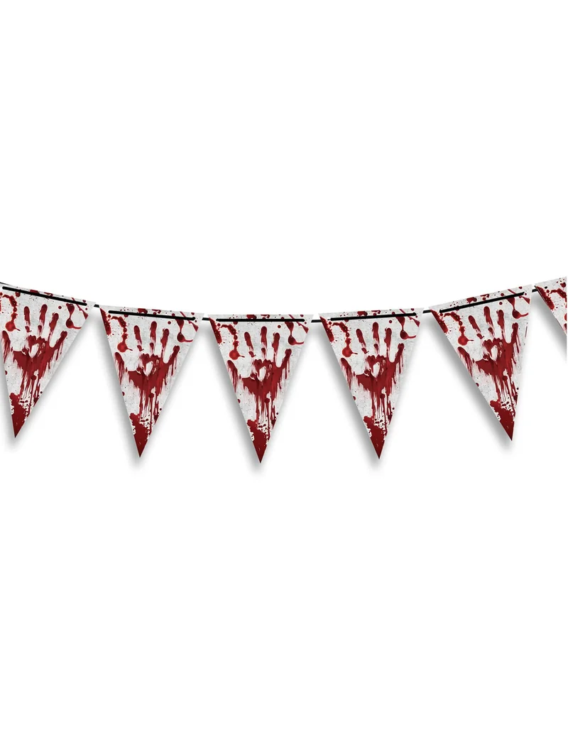 Blutige Halloween-Wimpelgirlande weiss-rot 3m