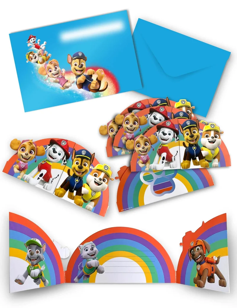 8 Paw Patrol-Einladungskarten und Papierumschläge