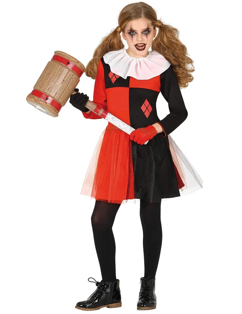 Horrorclown Kostüm für Mädchen 2-teilig weiß-rot-gold