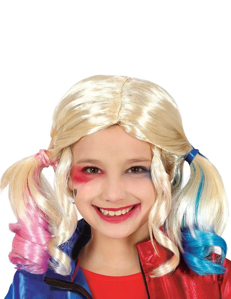 Harlekin-Perücke Kostümaccessoire für Kinder blond-pink-blau