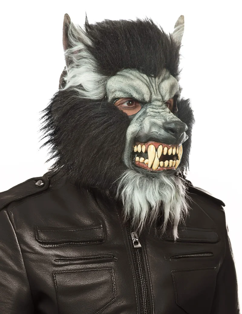 Werwolf Latexmaske für Erwachsene Vollmaske grau-schwarz-weiß