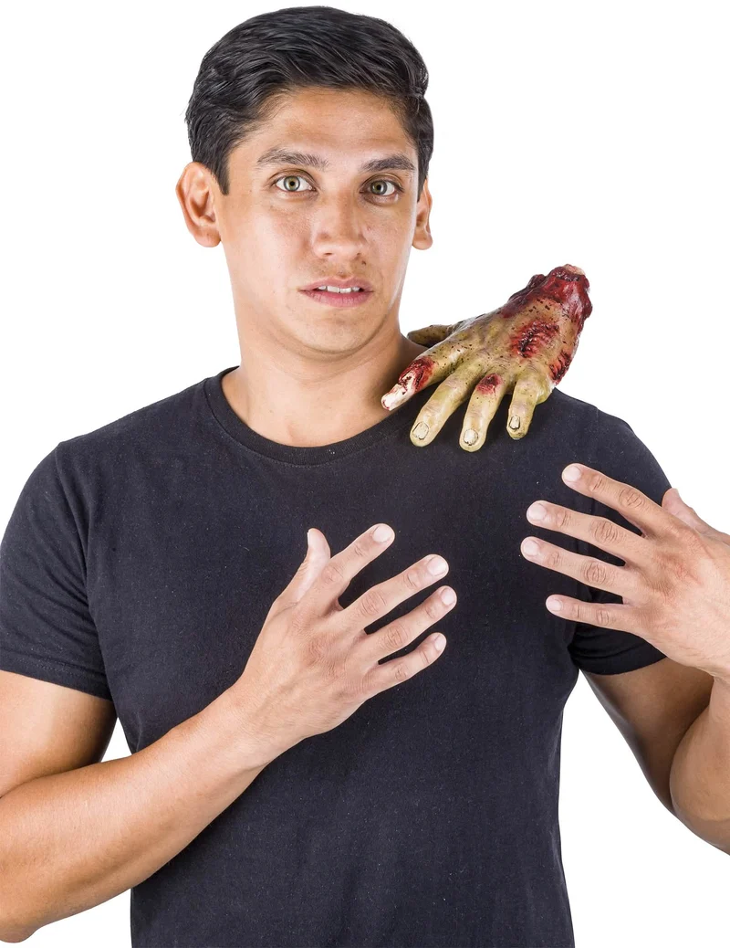 Blutige Zombie-Hand mit Narben Halloween-Accessoire rot-grün
