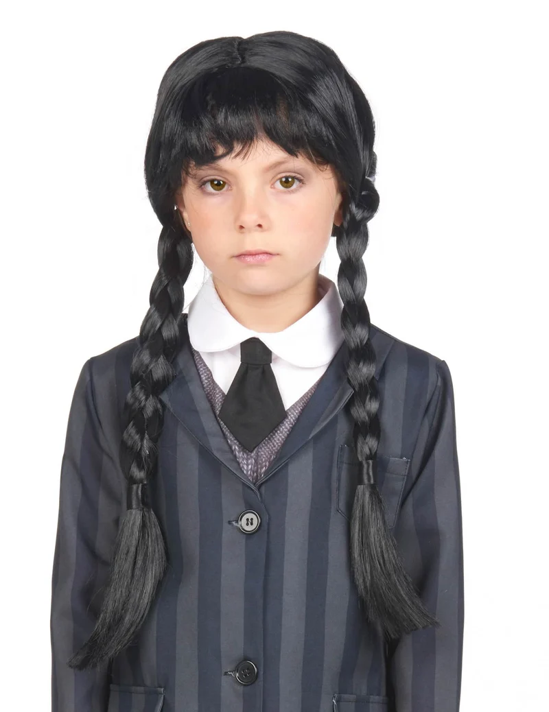 Gothic-Perücke mit 2 Zöpfen für Kinder schwarz