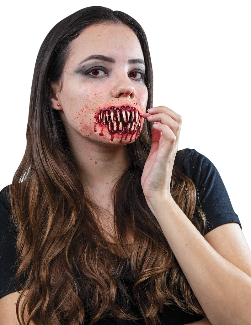 Blutiges Monster-Gebiss Halloween-Make-Up rot-beige