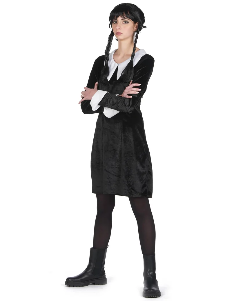 Gothic Schulmädchenkostüm für Damen Samt schwarz