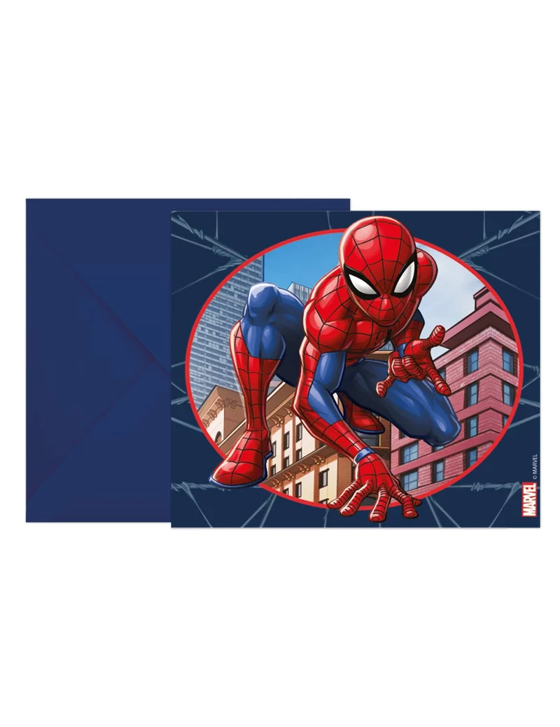 6 Spiderman-Einladungskarten mit Umschlägen