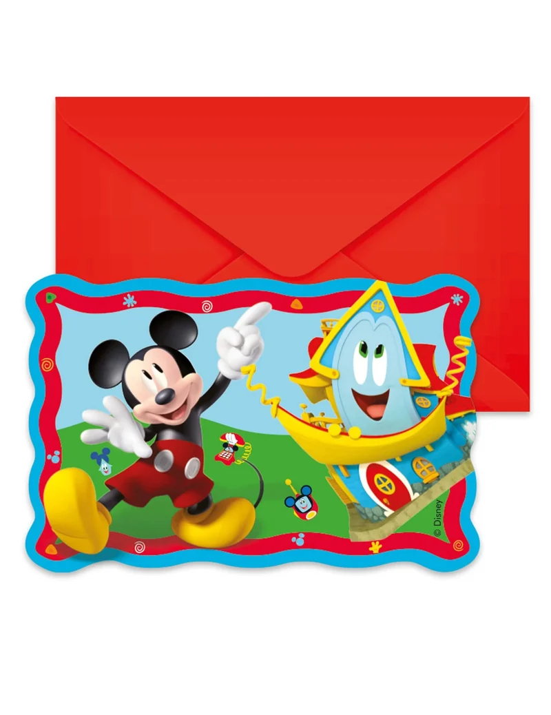 6 Mickey Mouse-Einladungen aus Pappe
