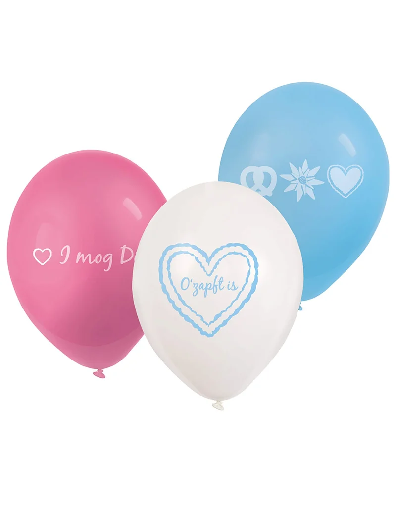 6 Bayerische Ballons Partydeko 23 cm rosa-blau-weiß