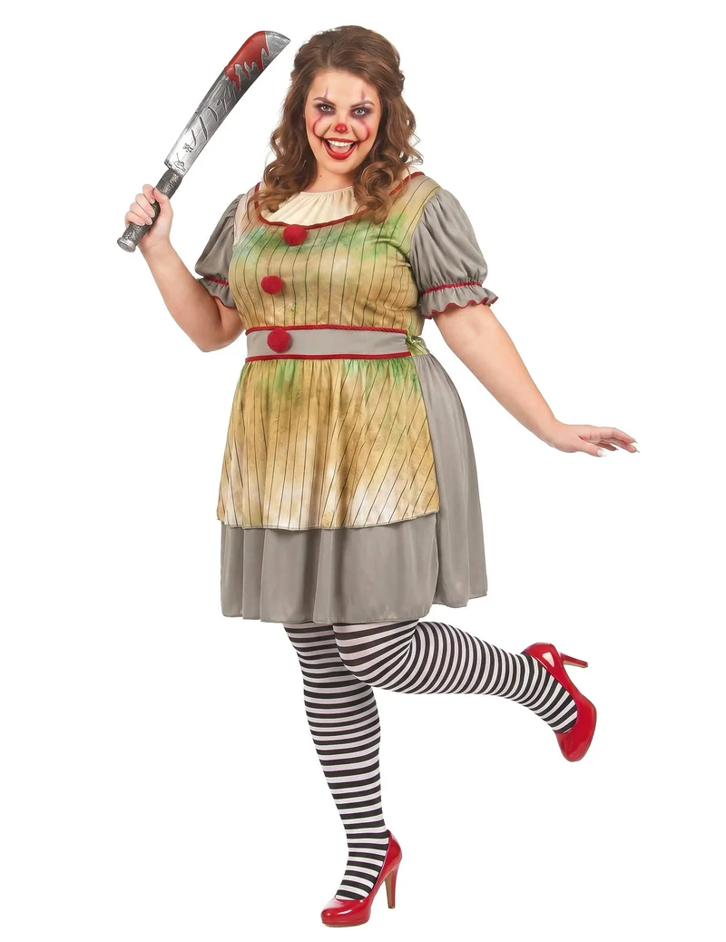 Damenkostüm gruseliger Clown Psycho-Clown Oversize große Größe