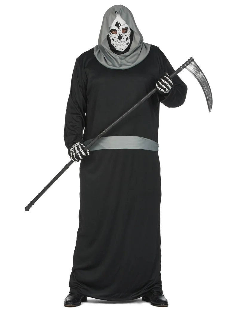 Sensenmann-Kostüm für Männer Henker Übergröße Oversize Schwarz Grau Halloween