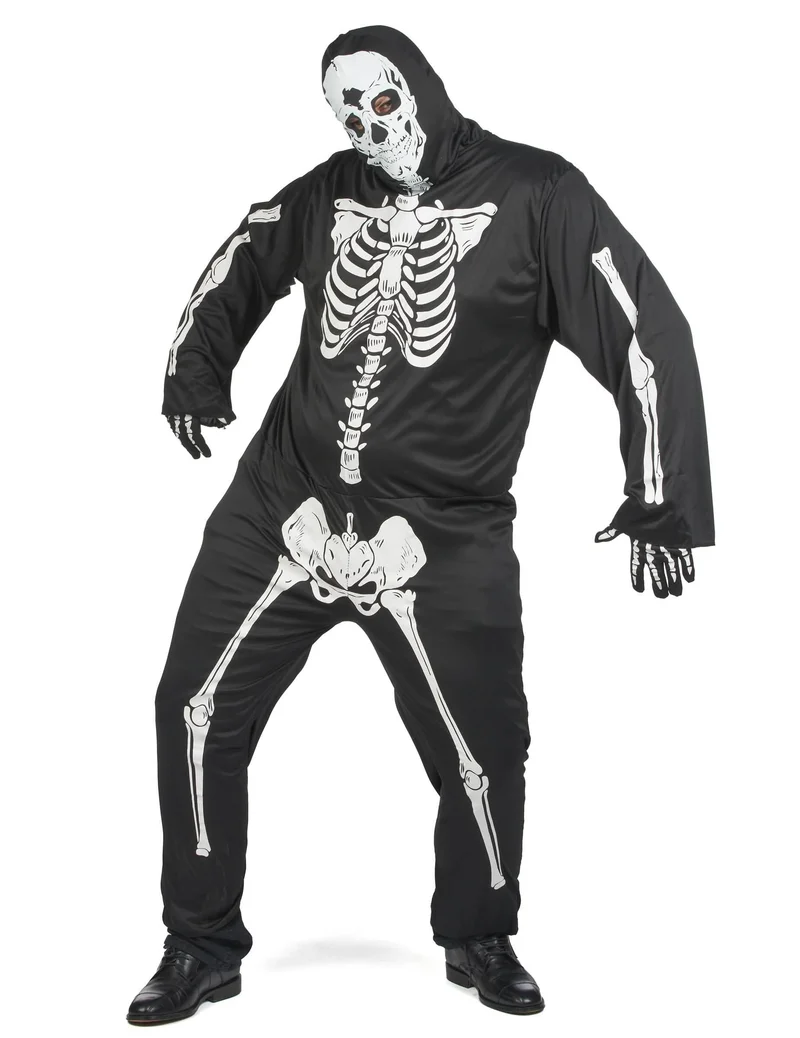 Skelett Kostüm für Erwachsene Herren Oversize Übergröße Schwarz Halloween