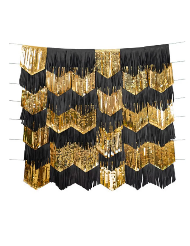 Girlanden Tasselwimpeln Silvester 7-er Set Gold-Schwarz