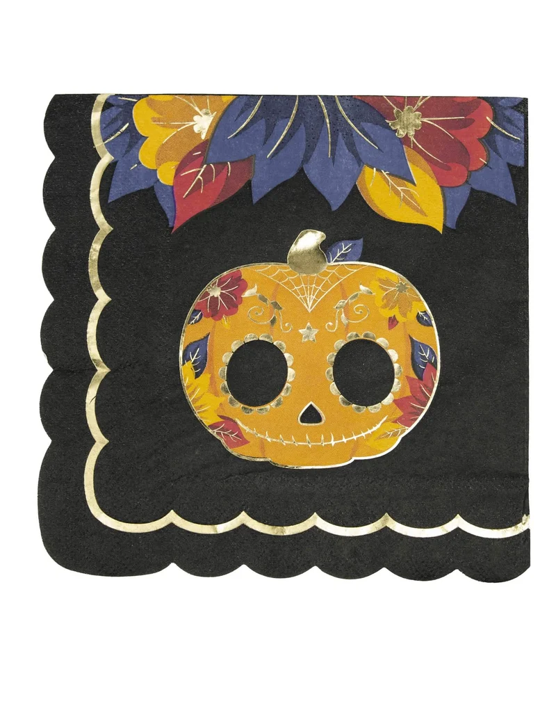 Kürbis-Servietten für Halloween 16 Stück schwarz-orange-blau 33 x 33 cm