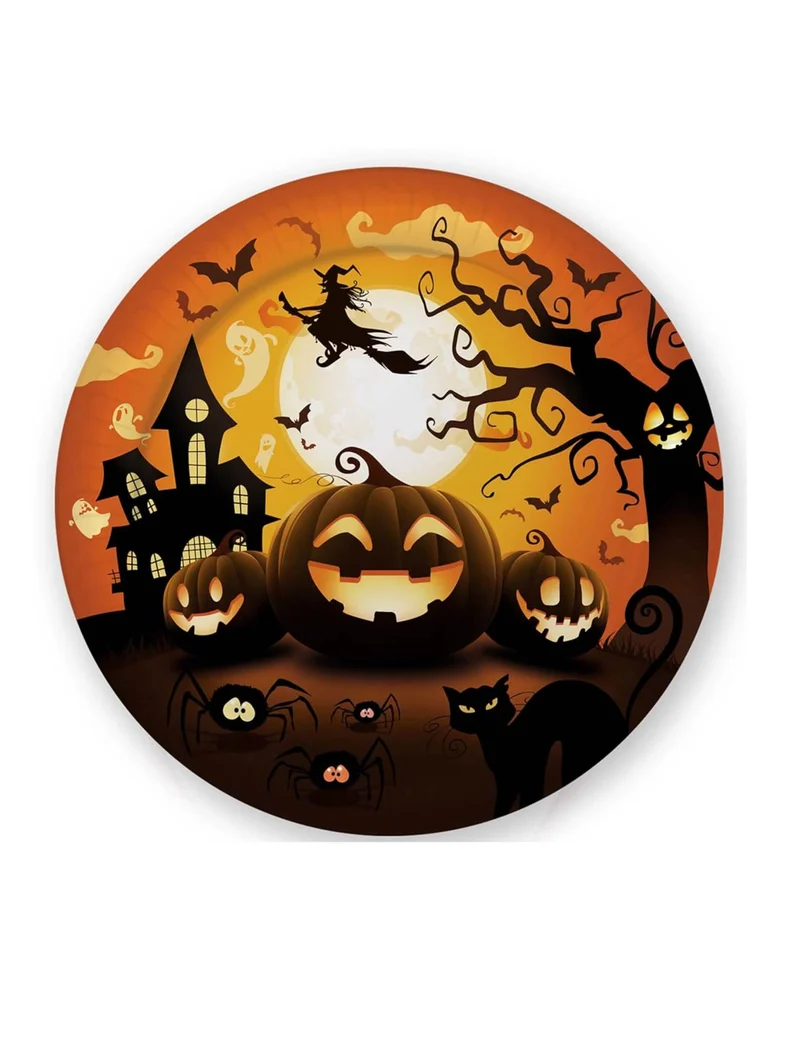 Pappteller Gruselschloss Tischzubehör Halloween 6 Stück orange-schwarz 23 cm