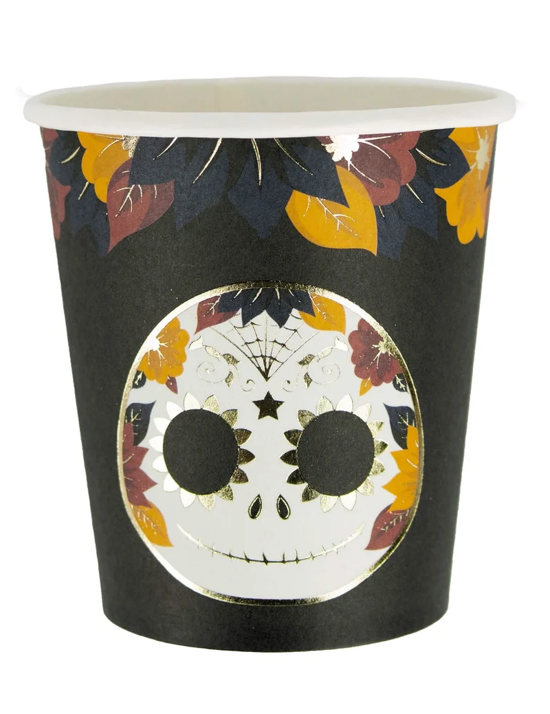 Trinkbecher Tag der Toten Halloween-Tischzubehör 8 Stück schwarz-bunt 200 ml