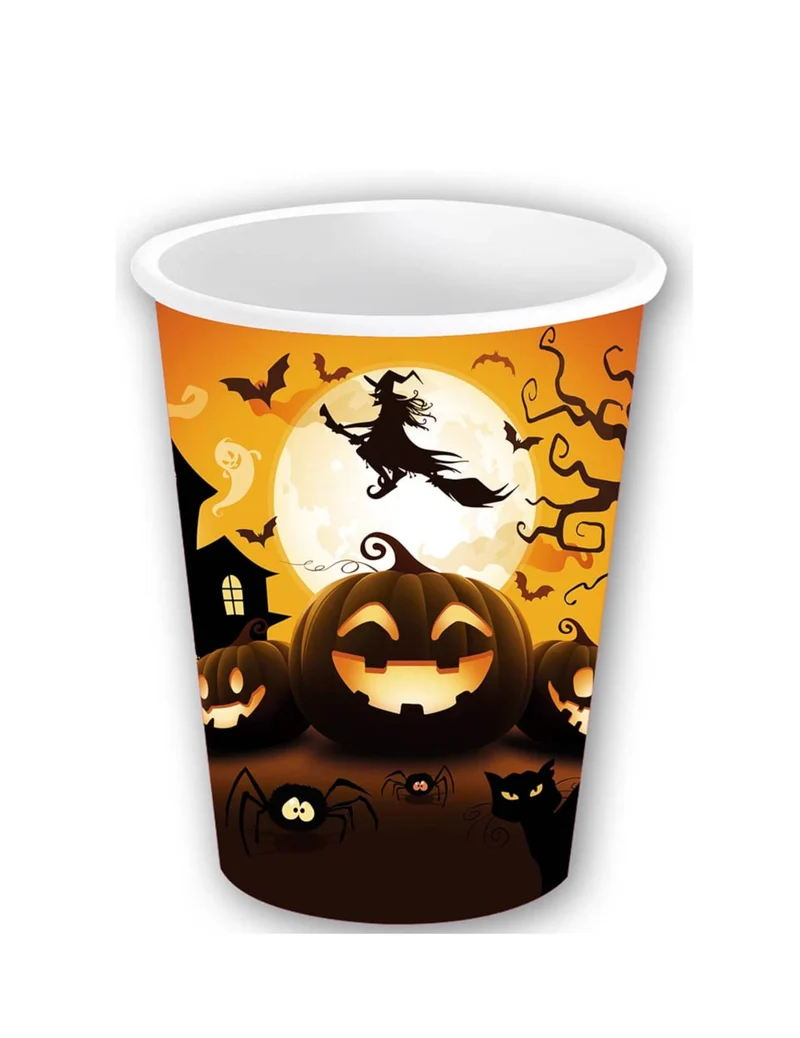 Kürbis-Becher-Set für Halloween Tischzubehör 6 Stück orange-schwarz 240 ml
